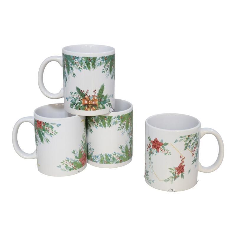 TAZA MUG CERAMICA FLOR XMAS 330 ML 4STD