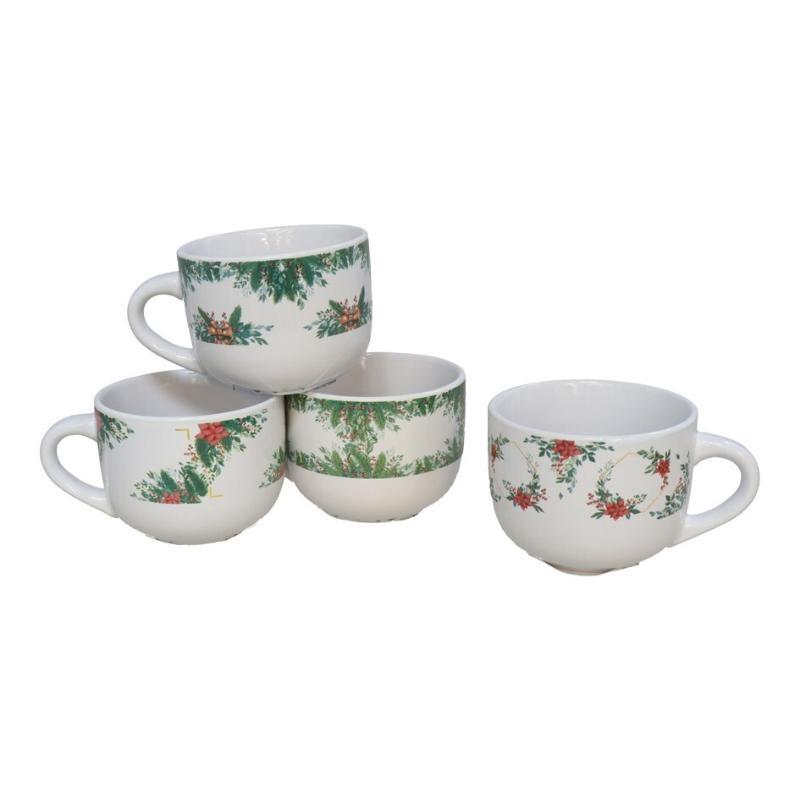TAZON CERAMICA FLOR XMAS 450 ML 4STD