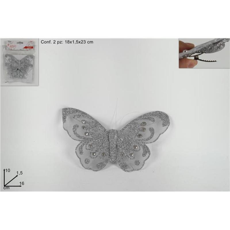 MARIPOSAS CON DIAMANTES CON PINZA JUEGO 2 PZ PLATA