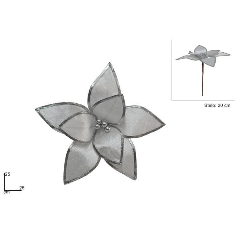 TALLO FLOR TERCIOPELO 25 CM BLANCO/PLATA