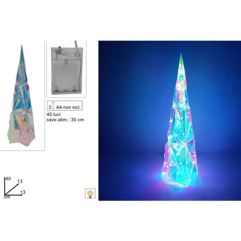 ARBOL CONO DIAMANTE ARCOIRIS 40 CM 40 LED BATERIA