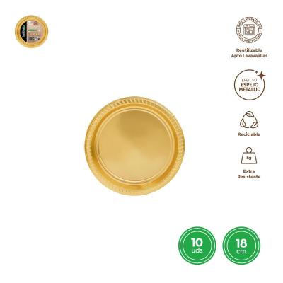 PLATO LLANO PREMIUM REUT ORO METAL 18 CM 10 UDS