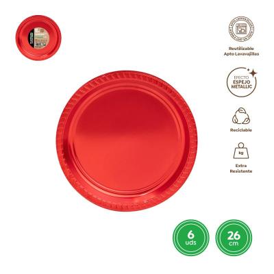 PLATO LLANO PREMIUM REUT ROJO METAL 26 CM 6 UNID