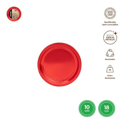 PLATO LLANO PREMIUM REUT ROJO METAL 18 CM 10 UDS