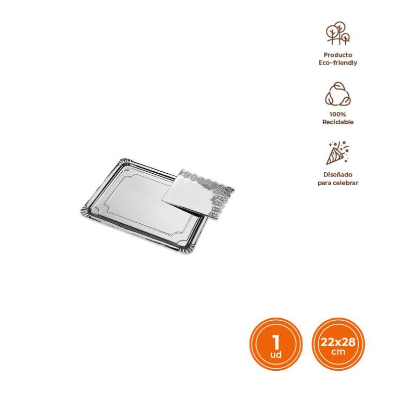 BANDEJA CARTON BLONDA RECTANG PLATA 22X28 CM 1 UD