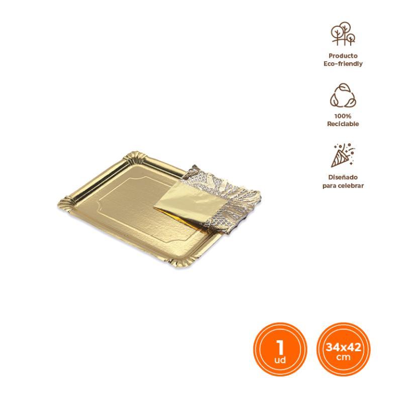 BANDEJA CARTON BLONDA RECTANGULAR ORO 34X42 CM 1 UD