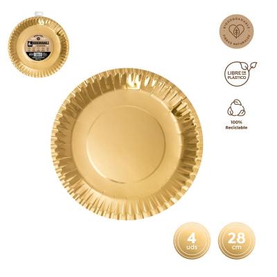 PLATO LLANO ORO METALIZADO 28 CM CARTON 4 UDS