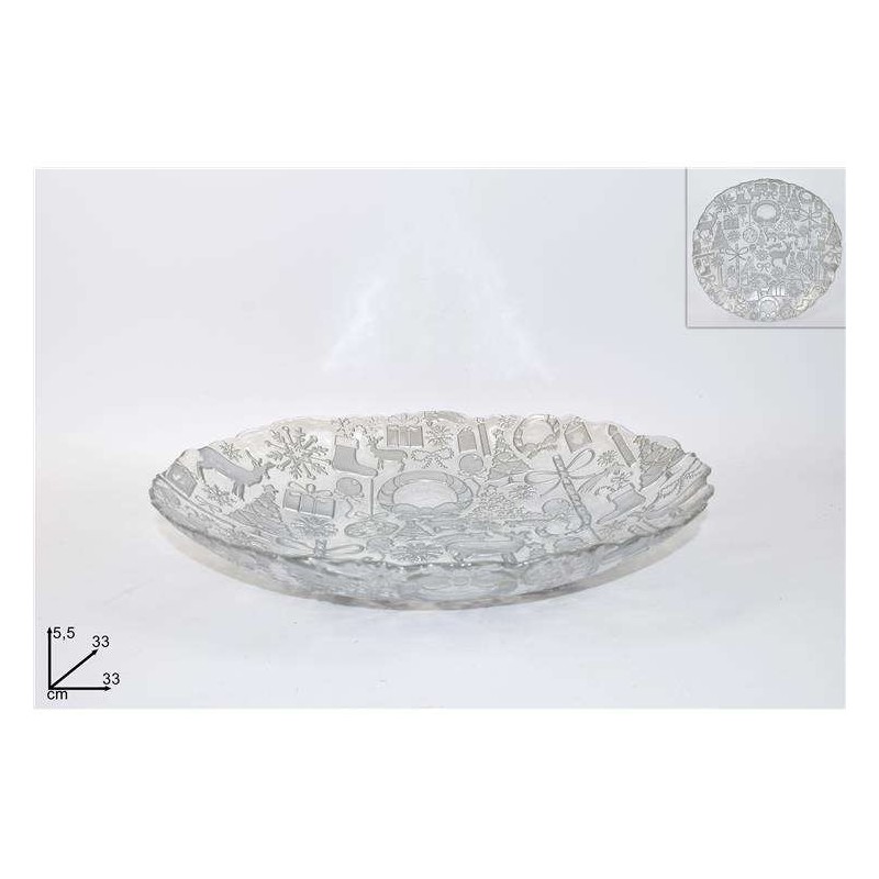 CENTROTAVOLA VETRO C/DECORI NATALIZI SILVER 33 CM