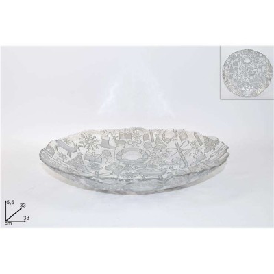 CENTROTAVOLA VETRO C/DECORI NATALIZI SILVER 33 CM