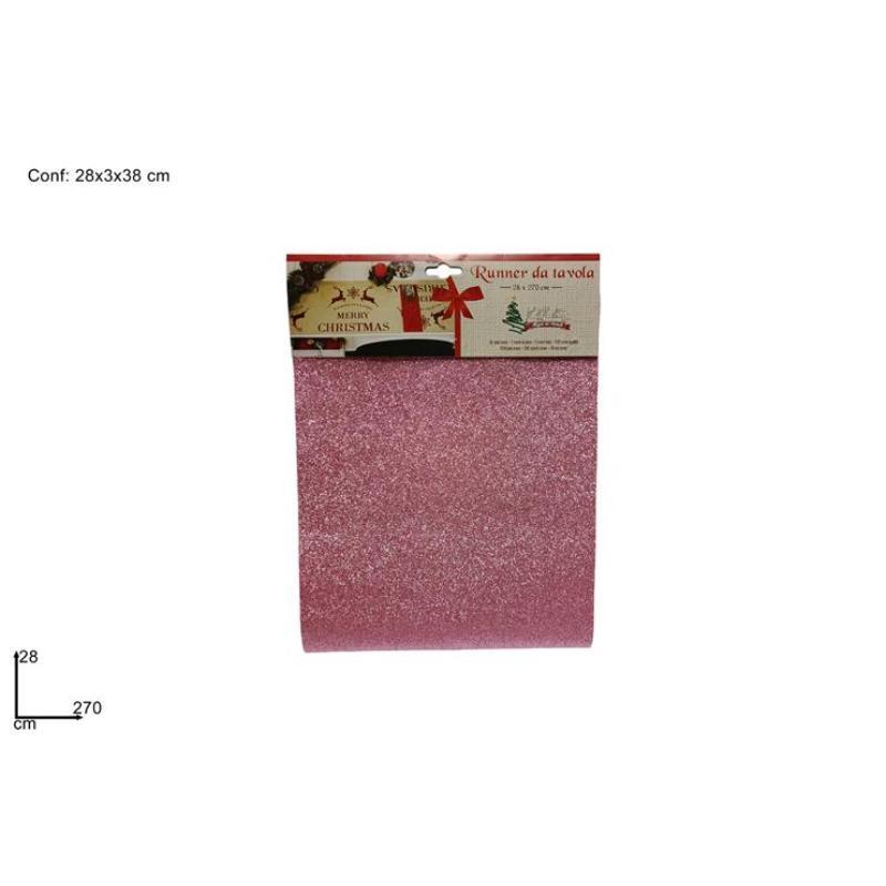 CAMINO DE MESA 28X270 CM EFECTO GLITTER ROSA