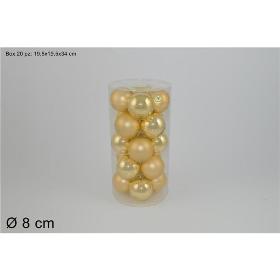 SET 20 BOLAS VIDRIO LUCIDA/OPACA 8 CM 2 SURT DORADO