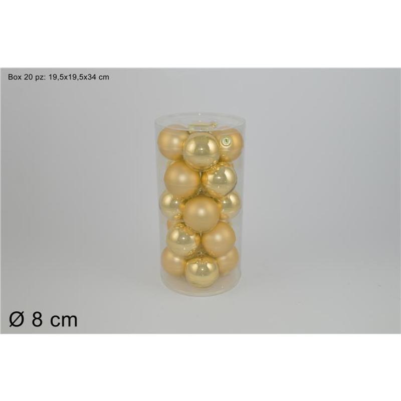 SET 20 BOLAS VIDRIO LUCIDA/OPACA 8 CM 2 SURT DORADO