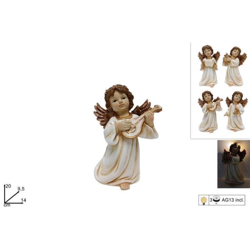 ANGELITO C/INSTRUMENTOS MUSICALES Y LUZ 20 CM 4 SURT