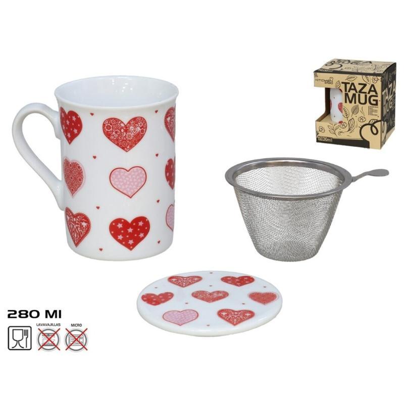 TAZA MUG HEARTS 280 ML C/FILTRO Y TAPA