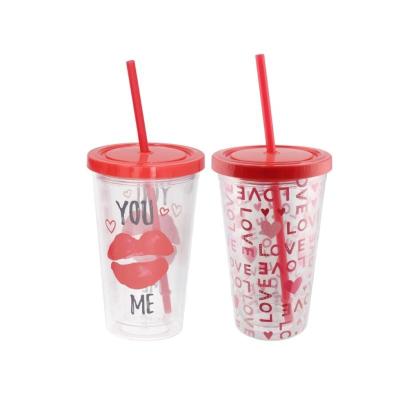 SET VASO CON CAÑITA LOVE 2 SURT 24X10X6.5 CM