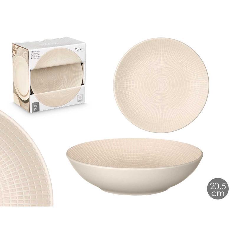 PLATO HONDO 20.5 CM GRABADO BEIGE