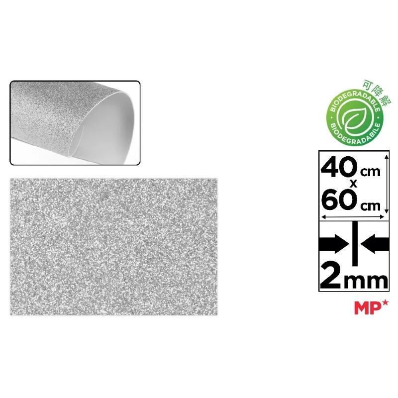 GOMA EVA PURPURINA BIODEGRADABLE 40X60 PLATA