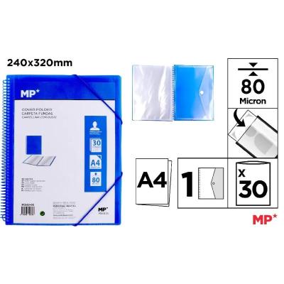 CARPETA 30 FUNDAS CON ESPIRAL TRANSLUCIDA AZUL