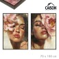 CUADRO OLEO CON MARCO MUJER FLOR ROSA 70X100 CM