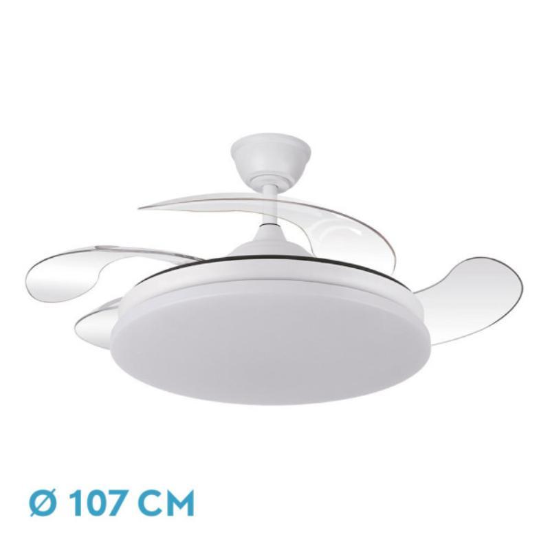 VENTILADOR DC TRIDENTE 59W BLANCO 4 ASPAS DESP 107D 6980 LM REG. INTES