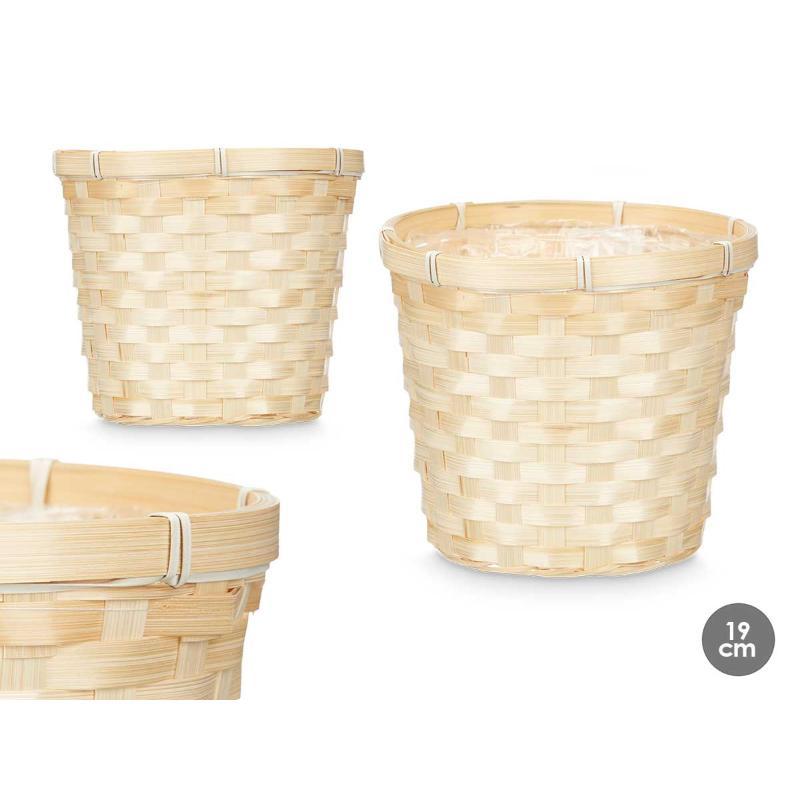 CUBRE MACETAS REDONDO BAMBU TRENZADO 19X19X16.6 CM