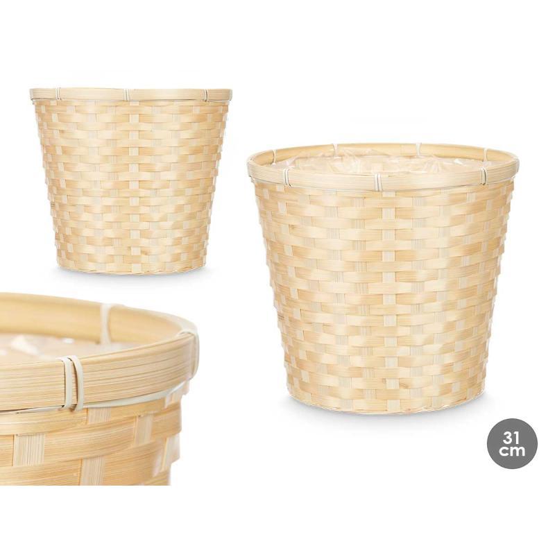 CUBRE MACETAS REDONDO BAMBU TRENZADO 31X31X28 CM