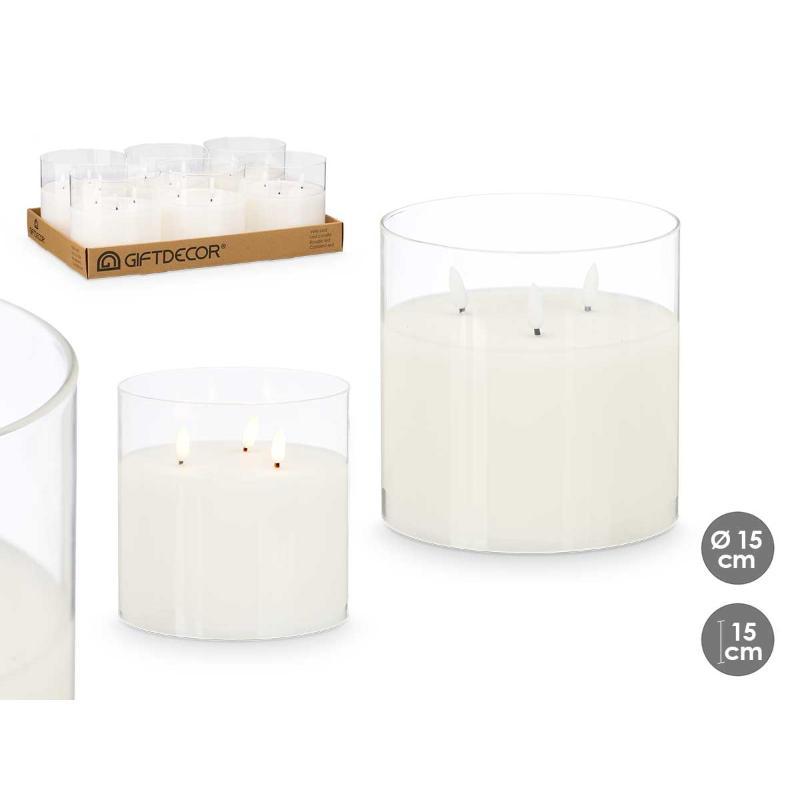 VELA LED 3 LUCES VASO CRISTAL  15X15X15 CM