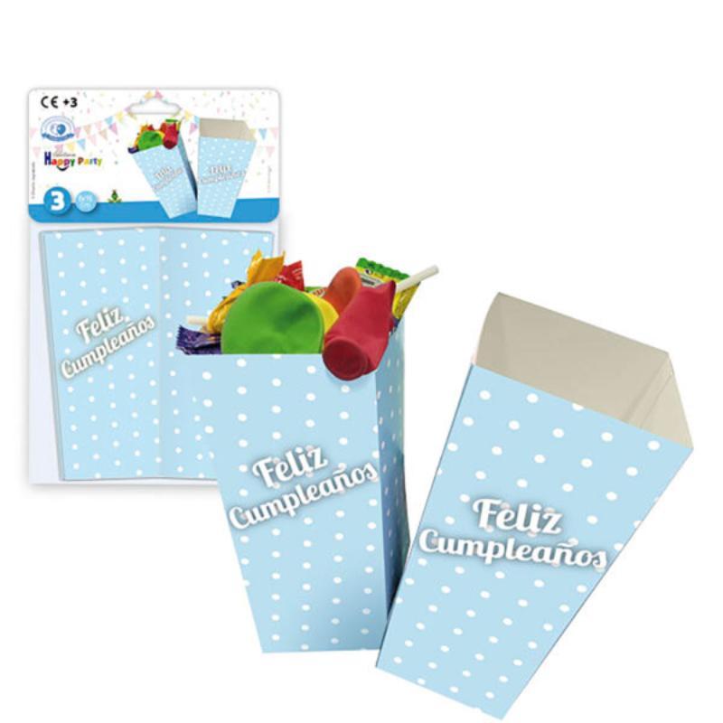 B/3 VASOS PARA CHUCHES FELIZ CUMPLE CELESTE
