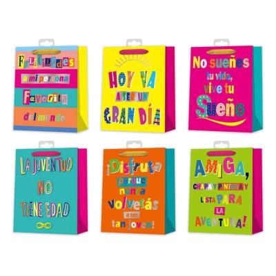 BOLSA REGALO FRASES FLUOR 26X32X10 CM