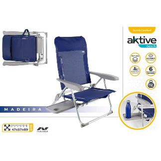 SILLA PLEGABLE SLIM ALU 6 POS 47X58X89 CM C/MESA+COJIN