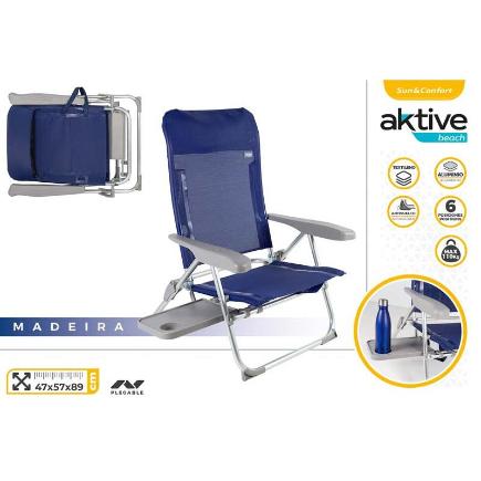 SILLA PLEGABLE SLIM ALU 6 POS 47X58X89 CM C/MESA+COJIN