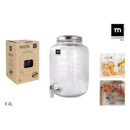 TARRO DISPENSADOR C/GRIFO 4L VIDRIO MEDITERRANEA