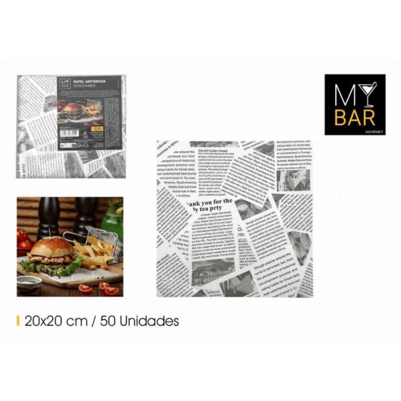 PAPEL ANTIGRASA BLANCO 20X20 CM / 50 PC MY BAR