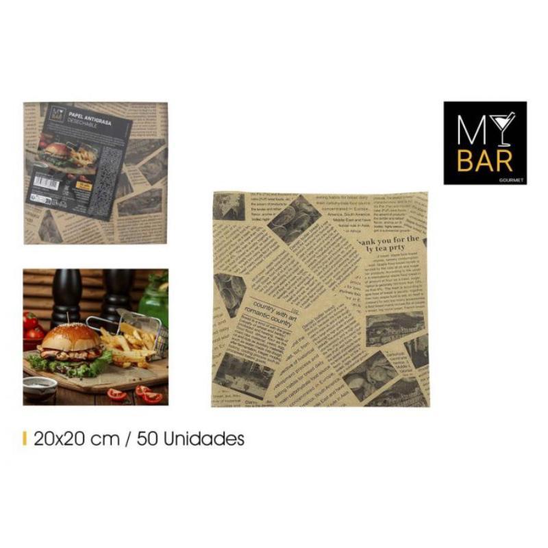 PAPEL ANTIGRASA KRAFT 20X20 CM / 50 PC MY BAR