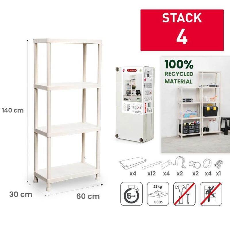 ESTANTERIA STACK RECICLADO 4 BALDAS BEIGE JASPEADO