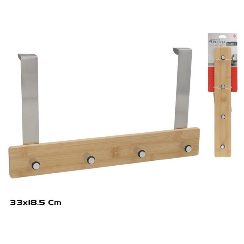 PERCHERO PARED BAMBU 4 GANCHOS 33X18.5 CM