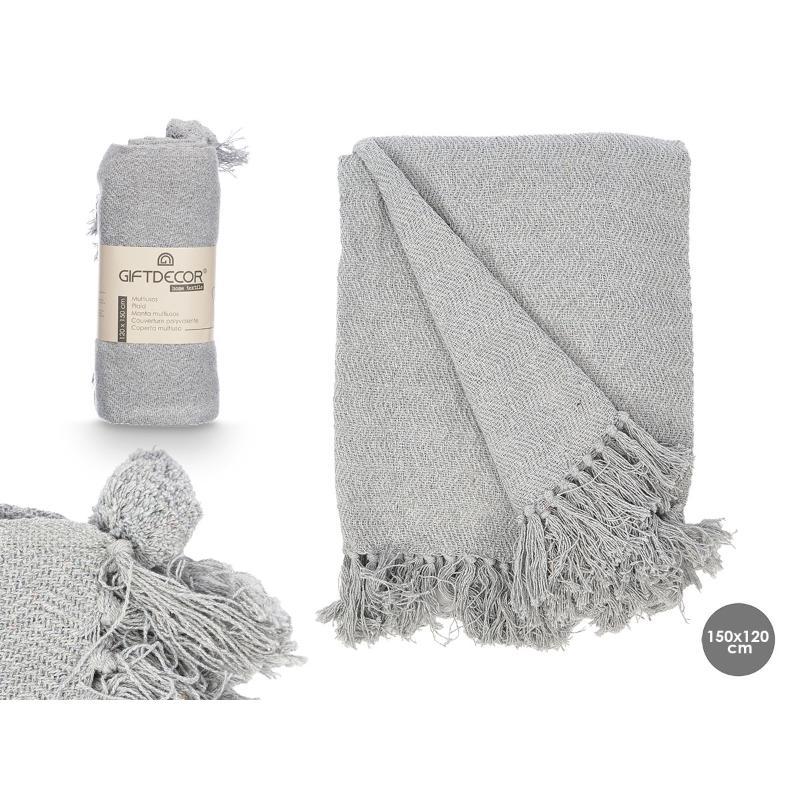 MULTIUSOS POMPON GRIS 120X150 CM