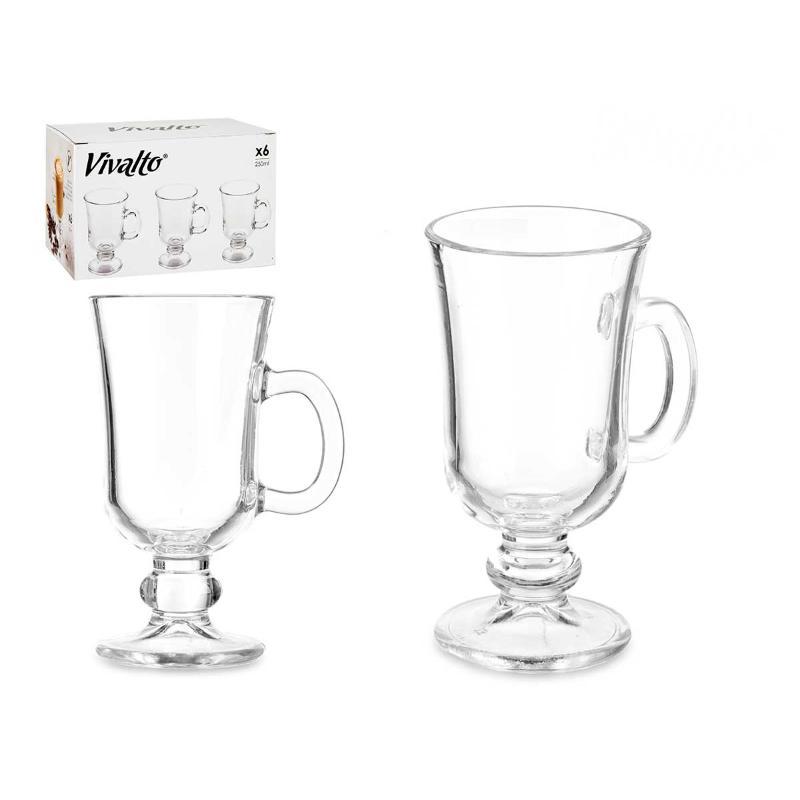 TAZA VIDRIO CAFE LATTE CON PIE Y ASA 250 ML