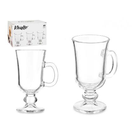 TAZA VIDRIO CAFE LATTE CON PIE Y ASA 250 ML