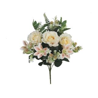 RAMO ROSAS-LILIUM X12 54 CM CREMA