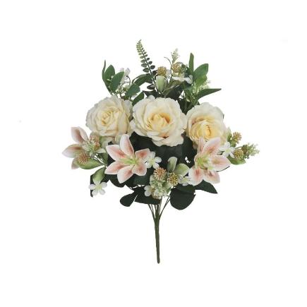 RAMO ROSAS-LILIUM X12 54 CM CREMA