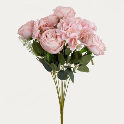 RAMO ROSA/HORTENSIA X9 50X35 CM MALVA