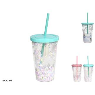 VASO BOLITAS C/CAÑITA 500 ML 2STD