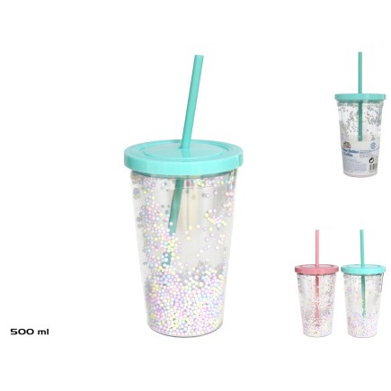 VASO BOLITAS C/CAÑITA 500 ML 2STD