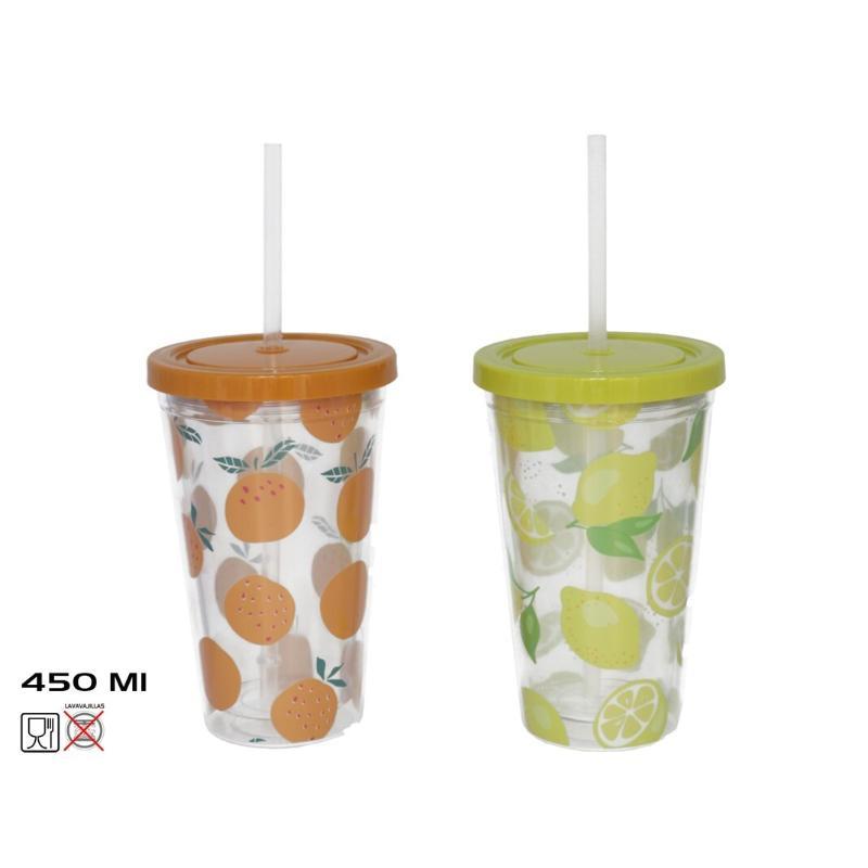 VASO CON CAÑITA FRUITS 450 ML SRT 2