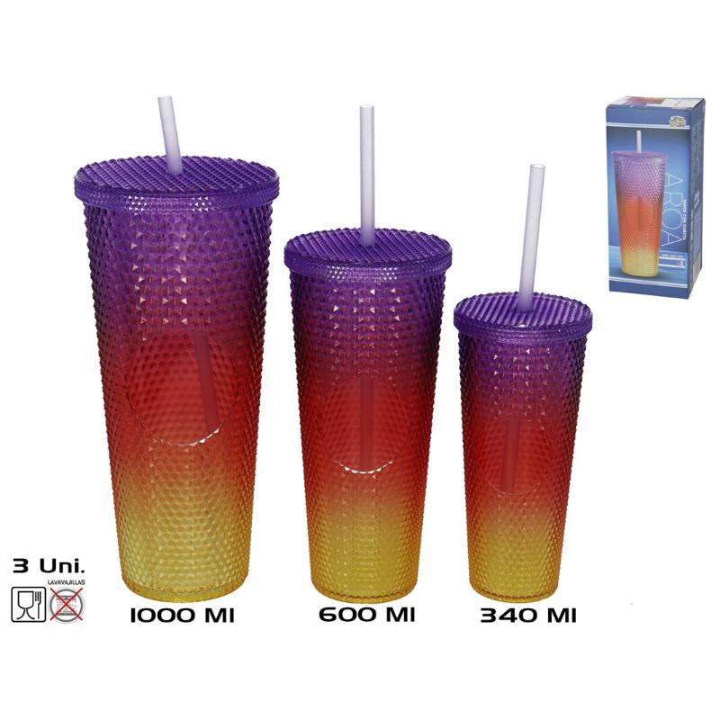 VASO X3 C/CAÑITA AROA 1000/600/340 ML