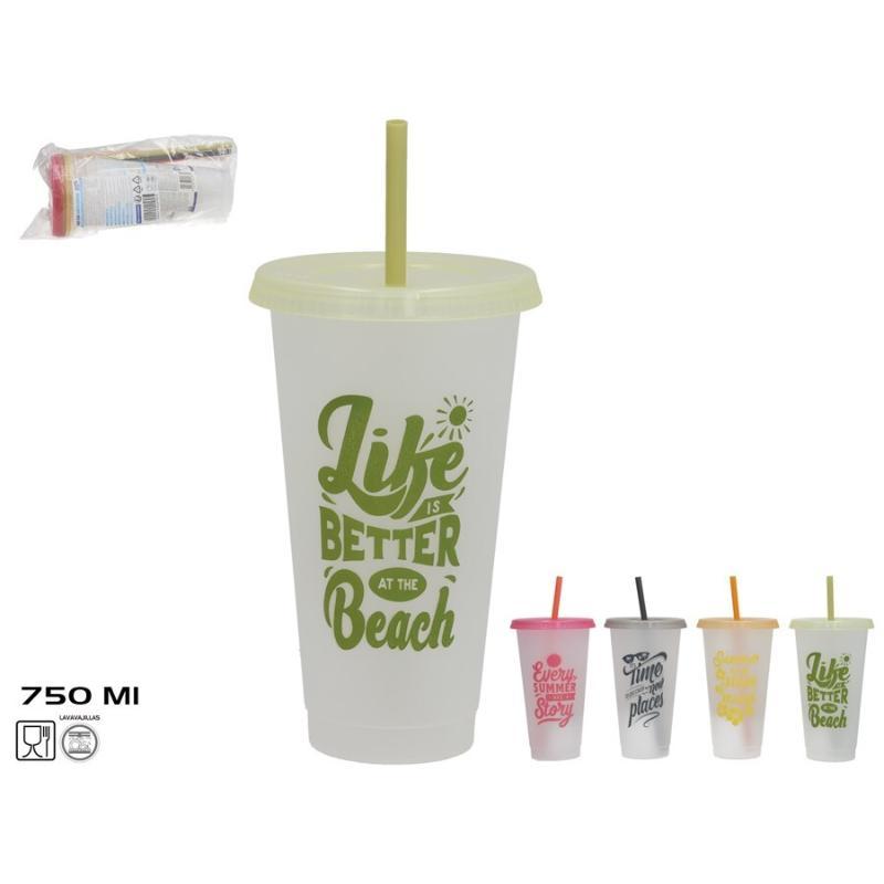 VASO CON CAÑITA KOSMOS 3 COL SRT 750 ML