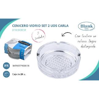 CENICERO VIDRIO SET 2 UDS D10.5X3 CM CARLA