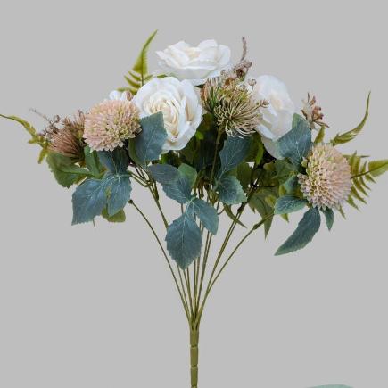 RAMO ROSA RELLENO X12 52CM BLANCO