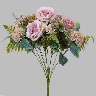 RAMO ROSA RELLENO X12 52CM CORAL